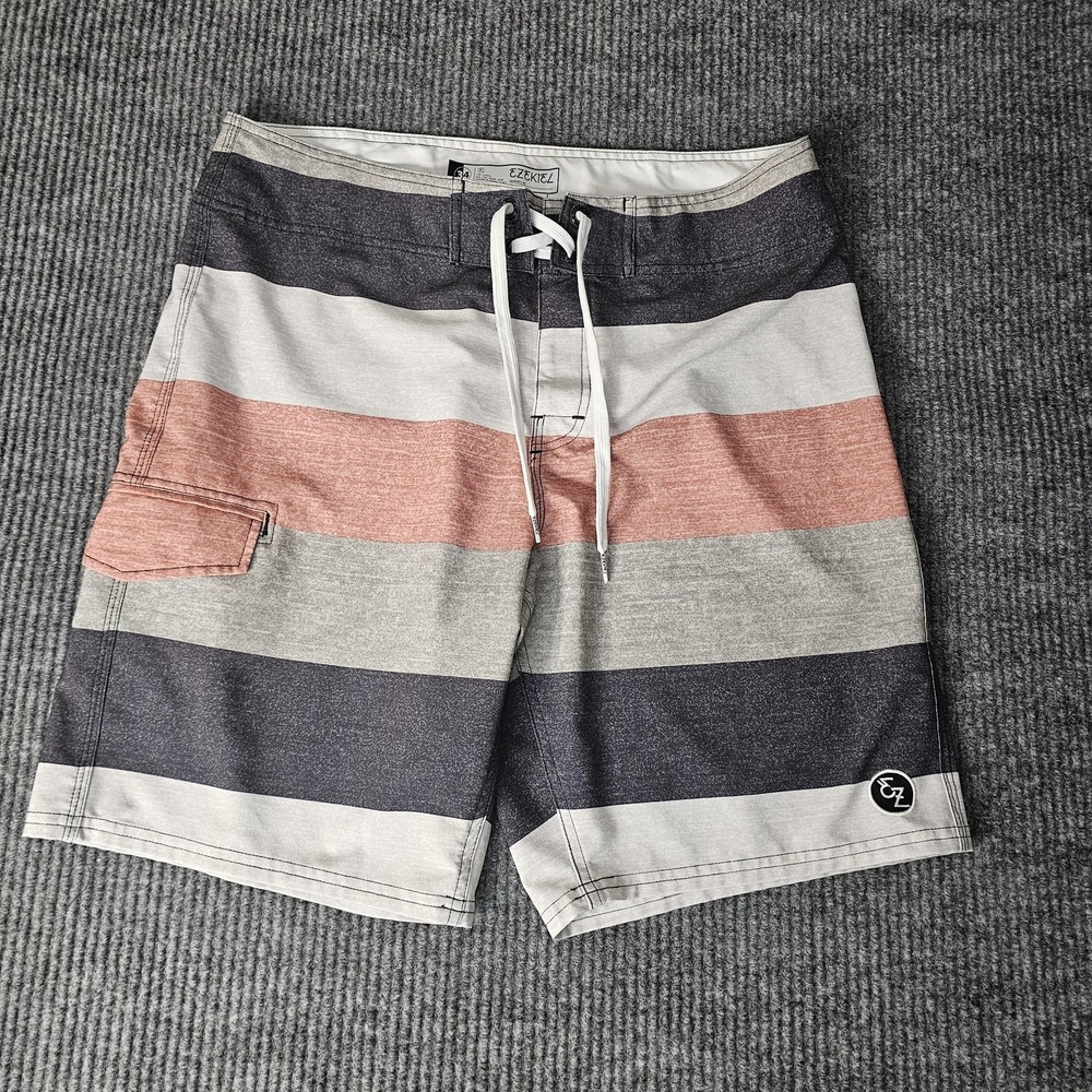 Ezekiel Board Shorts Mens Size 34 Multicolor Striped Swim Trunks Surf Beach